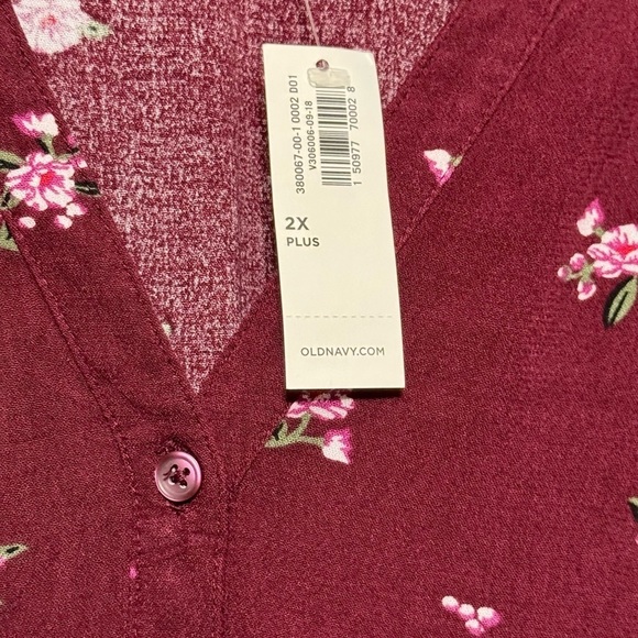 OLD NAVY Burgundy Ditsy Floral Button Front Ruffled Shoulder Midi Length Dress - Picture 7 of 9